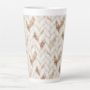 Caneca De Café Latte Tecido Falso Branco Trançado com Brilho Dourado  