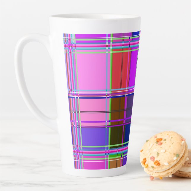 Caneca De Café Latte Tecido Xadrez Rosa Padrão de Tecido Madras (In Situ)