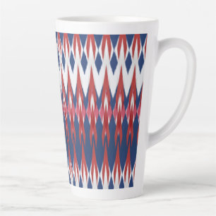 Caneca De Café Latte Técnica De Ikat Vermelho Azul Branco Padrão Argyle