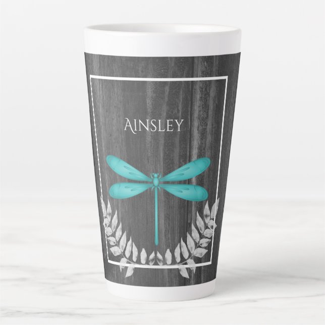 Caneca De Café Latte Tedal Dragonfly Rustic Personalizada Latte Mug (Frente)