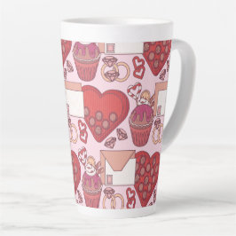 Caneca De Café Latte Tema de Amor Coração Vermelho Elegante Presente do