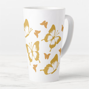 Caneca De Café Latte Tema Primavera de Borboletas Douradas bonito