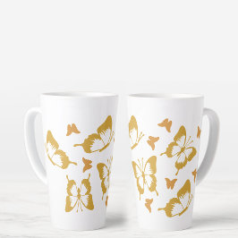 Caneca De Café Latte Tema Primavera de Borboletas Douradas bonito