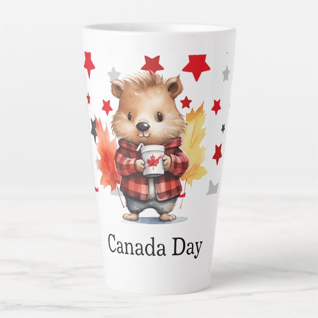 Caneca De Café Latte Temas do Dia do Canadá (Frente)