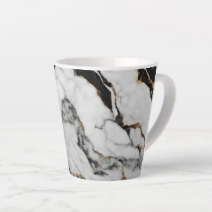 Caneca De Café Latte Tendência Dourada, mármore branco e preto