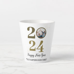Caneca De Café Latte Tendy Elegant Script Feliz ano novo One Photo