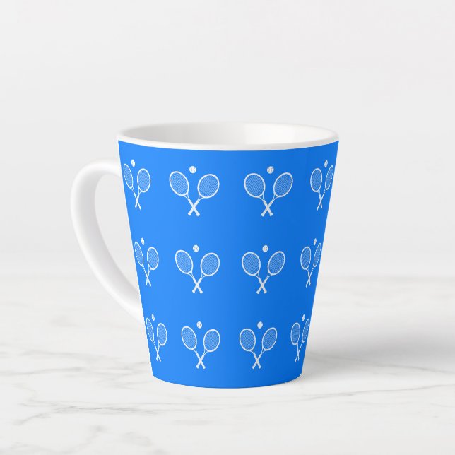 Caneca De Café Latte Tênis Rackets Fundo Azul (Ângulo esquerdo)