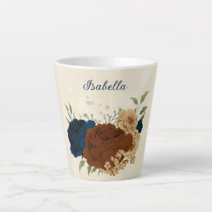 Caneca De Café Latte terracota floral navy 