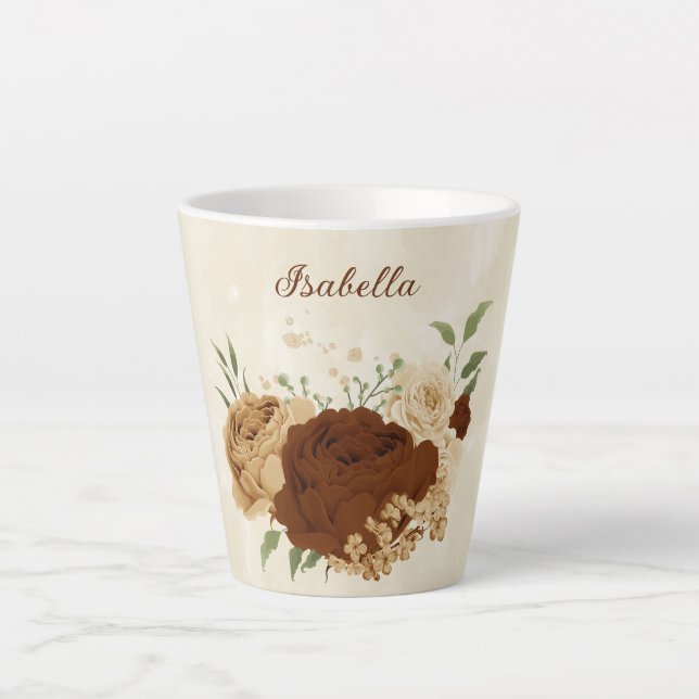 Caneca De Café Latte terracota tom floral terra  (Frente)