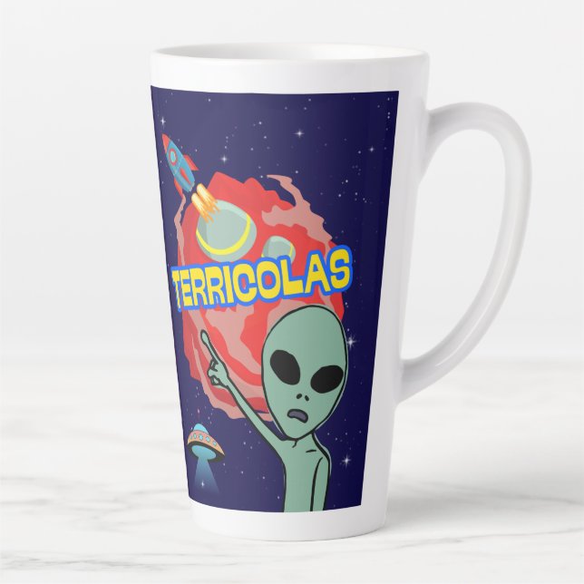 Caneca De Café Latte terrícolas - susto alienígena de humanos (Direita)