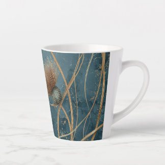 Caneca De Café Latte Têxtil Azul Azul Cardo Dourado Elegância