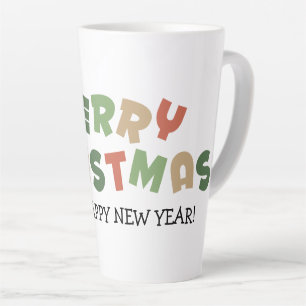 Caneca De Café Latte Texto colorido feliz feliz ano novo de Natal