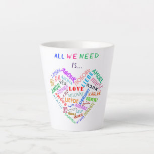 Caneca De Café Latte Texto Coração Colorido Latte Mug de Amor Multilíng