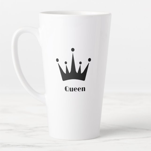 Caneca De Café Latte Texto da Rainha Personalizado Coroa Imagem Preta (Esquerda)