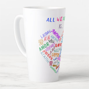 Caneca De Café Latte Texto de Amor Coração Multilíngue Latte Mug Gift