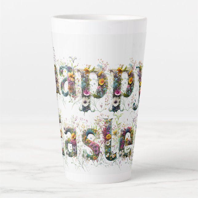 Caneca De Café Latte Texto decorativo do felz pascoa (Frente)