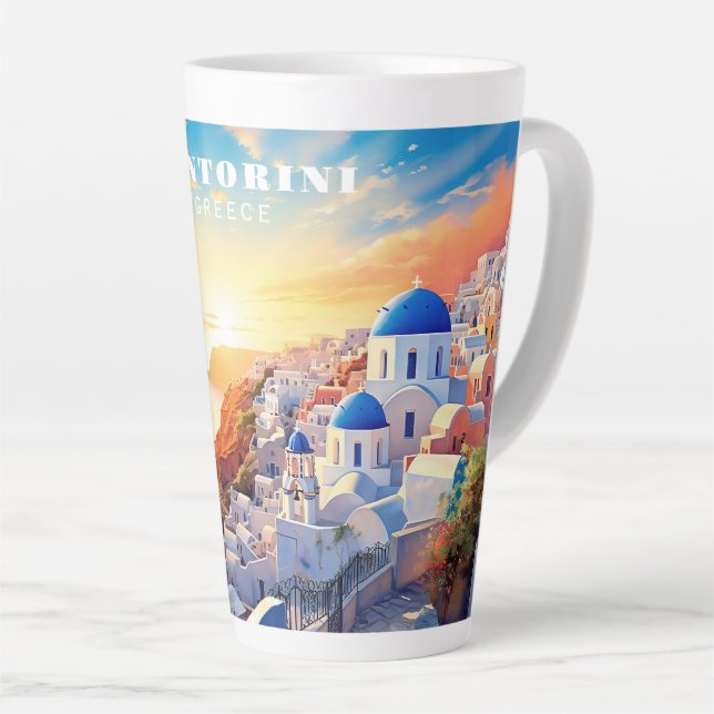 Caneca De Café Latte Texto personalizado Grécia Santorini Sunset (Ângulo direito)