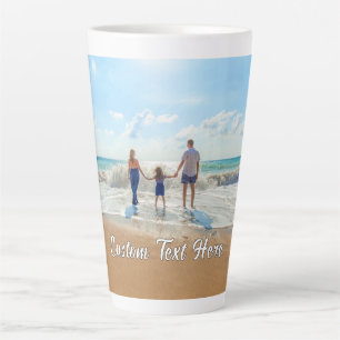 Caneca De Café Latte Texto personalizado personalizado e sua fotografia