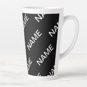 Caneca De Café Latte Texto Personalizável Preto e Branco Moderno e Ne