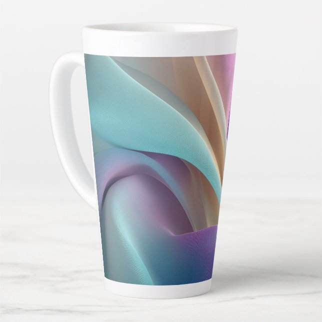 Caneca De Café Latte Textura de Tecido Abstrato em Tons Pastéis (Ângulo esquerdo)