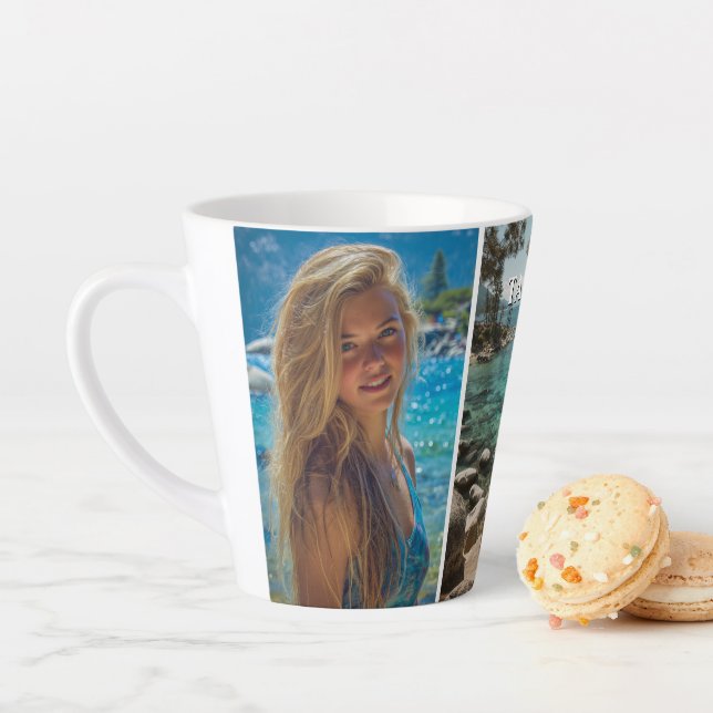 Caneca De Café Latte Three Vertical Strip Boho Photo (In Situ)