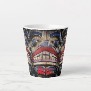 Caneca De Café Latte Thunder_Cove Totem de Rosto Polar