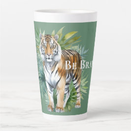 Caneca De Café Latte Tigre com Folhas