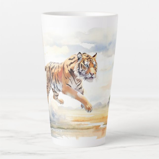 Caneca De Café Latte Tigre em Ação (Frente)