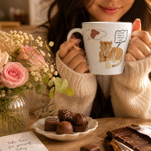 Caneca De Café Latte Tigre fofo com amizade de coelho \aquarela 