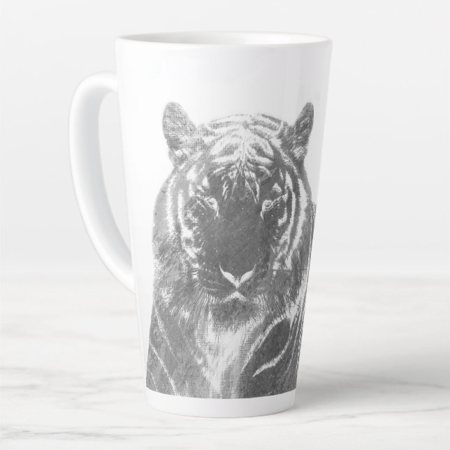 Caneca De Café Latte Tigre Preto e Branco (Ângulo esquerdo)
