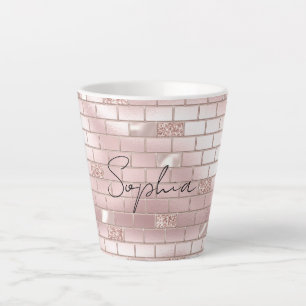 Caneca De Café Latte Tijolos Cor-de-Rosa Espelhos