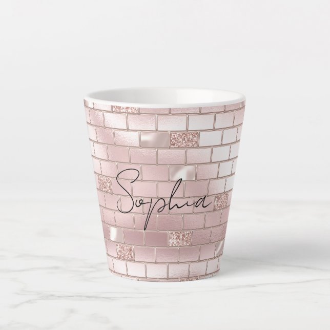 Caneca De Café Latte Tijolos Cor-de-Rosa Espelhos (Frente)