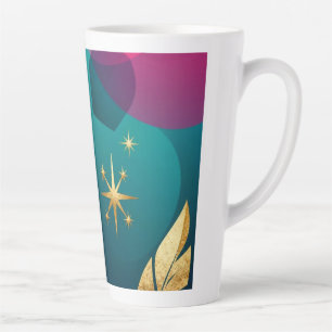 Caneca De Café Latte Tília e Fúcsia Moderno Abstrato Com Estrelas Doura