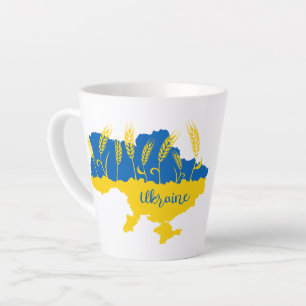 Caneca De Café Latte Tipografia da Ucrânia e orelha de trigo com pavilh