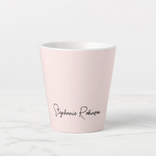 Caneca De Café Latte Tipografia de Nome com Monograma Rosa Moderno Clar