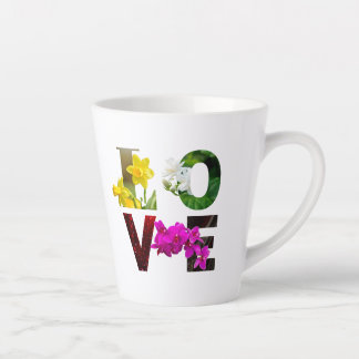 Caneca De Café Latte Tipografia Floral AMOR