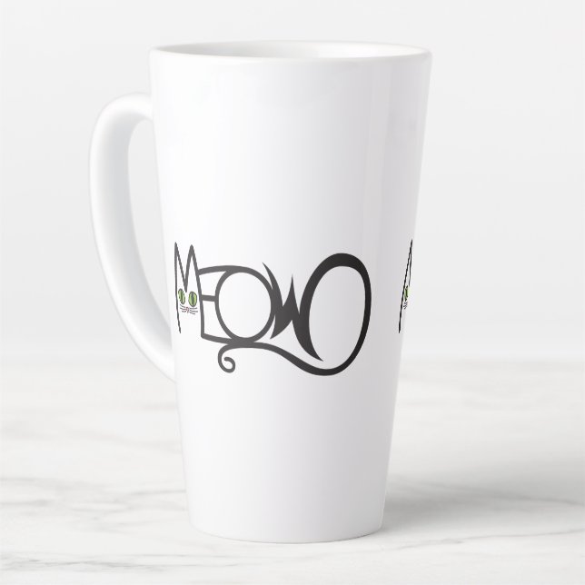 Caneca De Café Latte Tipografia Gato Meow (Ângulo esquerdo)