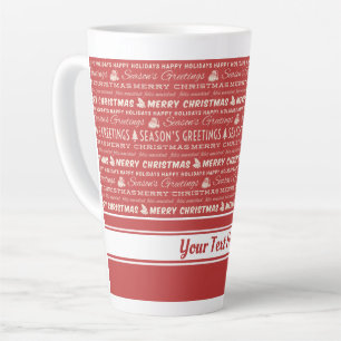 Caneca De Café Latte Tipografia Retroativa de Natal Vermelho e Branco