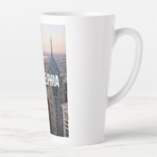 Caneca De Café Latte Tipografia Vista Aérea da Silhueta de Filadélfia U
