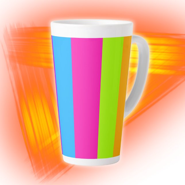 Caneca De Café Latte Tiras Coloridas Neon | (Criador carregado)