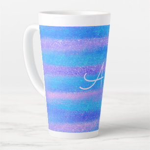Caneca De Café Latte Tiras Iridescentes Brilhantes Rosa Turquesa