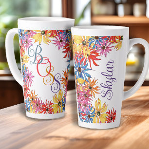 Caneca De Café Latte Título Chefe Nome Ilustrado Lata Floral