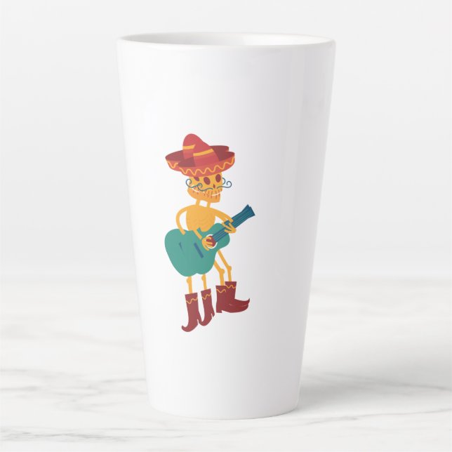 Caneca De Café Latte Toca violão esqueleto festivo (Frente)