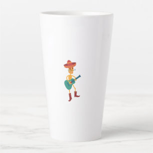Caneca De Café Latte Toca violão esqueleto festivo