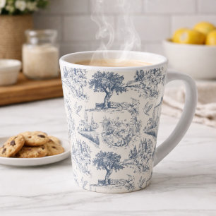 Caneca De Café Latte "Toile de Jouy" Francesa Rústica Vintage