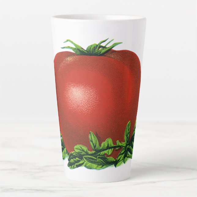 Caneca De Café Latte Tomate Vermelho Maduro Vintage, Legumes e Frutas (Frente)