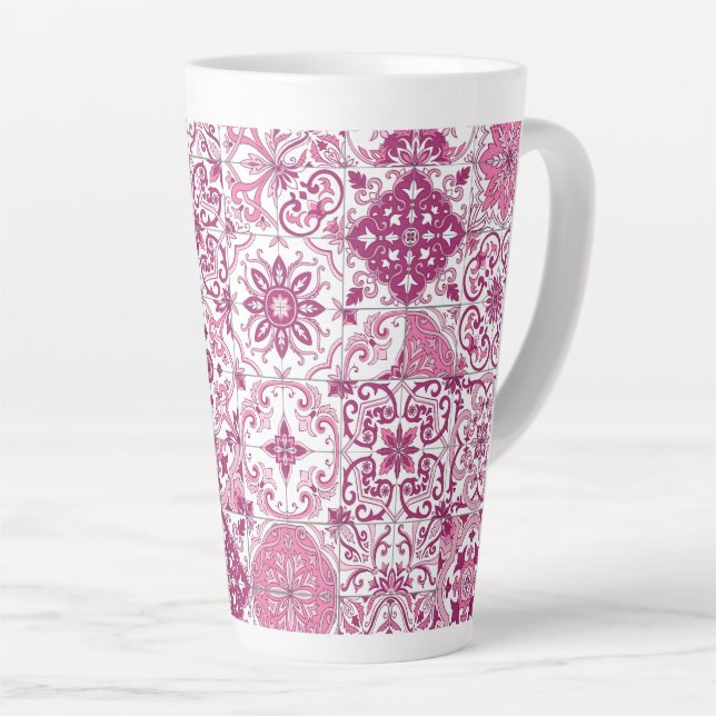 Caneca De Café Latte tons mediterrâneos/ azulejos (Ângulo direito)