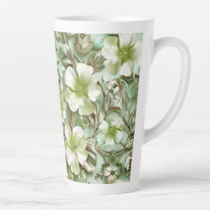 Caneca De Café Latte Tons verdes, Padrão Floral