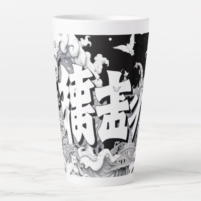 Caneca De Café Latte Tóquio Preto e Branco (Frente)