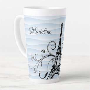 Caneca De Café Latte Torre Eiffel Azul Torre Flourar Lata